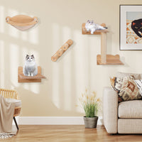 Wall-Mounted Cat Shelves Cat Wall Furniture Set of 4 with Hammock 2-step Cat Tree
