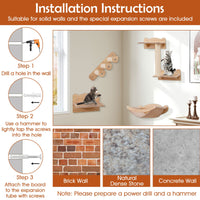 Wall-Mounted Cat Shelves Cat Wall Furniture Set of 4 with Hammock 2-step Cat Tree