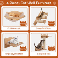 Wall-Mounted Cat Shelves Cat Wall Furniture Set of 4 with Hammock 2-step Cat Tree