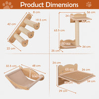 Wall-Mounted Cat Shelves Cat Wall Furniture Set of 4 with Hammock 2-step Cat Tree