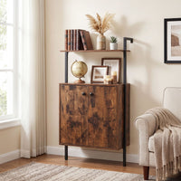 Wall Mount Bookcase with Double-Door Cabinet and Heavy-Duty Metal Frame for Living Room