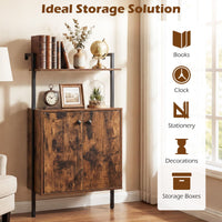 Wall Mount Bookcase with Double-Door Cabinet and Heavy-Duty Metal Frame for Living Room