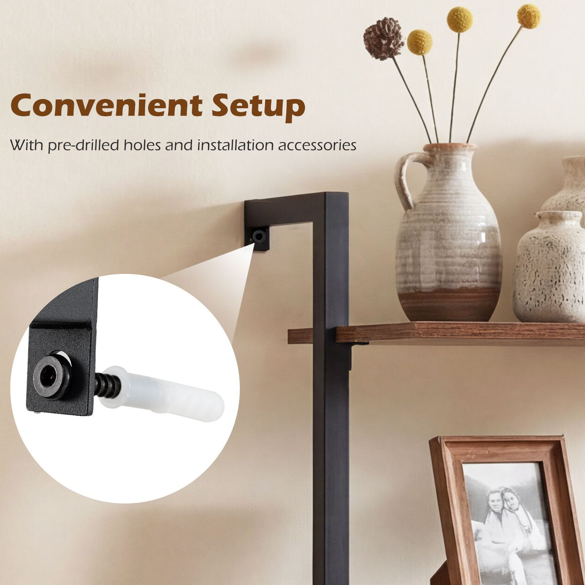 Wall Mount Bookcase with Double-Door Cabinet and Heavy-Duty Metal Frame for Living Room