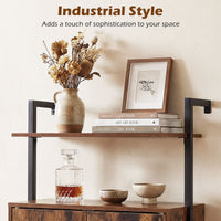 Wall Mount Bookcase with Double-Door Cabinet and Heavy-Duty Metal Frame for Living Room