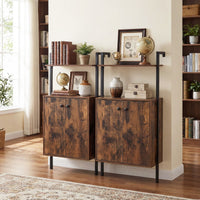 Wall Mount Bookcase with Double-Door Cabinet and Heavy-Duty Metal Frame for Living Room
