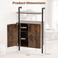 Wall Mount Bookcase with Double-Door Cabinet and Heavy-Duty Metal Frame for Living Room