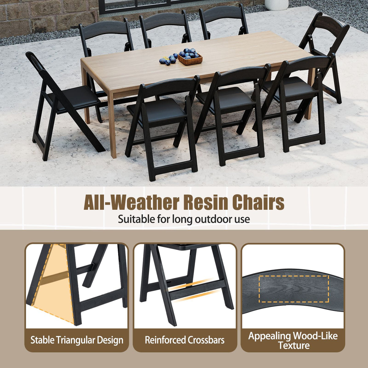 4-Pack Weatherproof Folding Chairs for Patio and Office