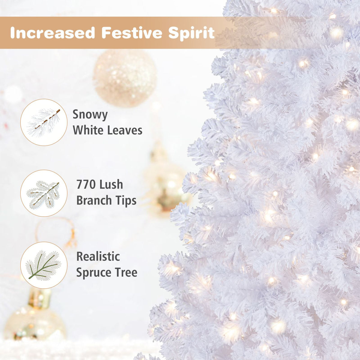 White Christmas Tree with LED Lights and 8 Lighting Effects for Christmas Decoration