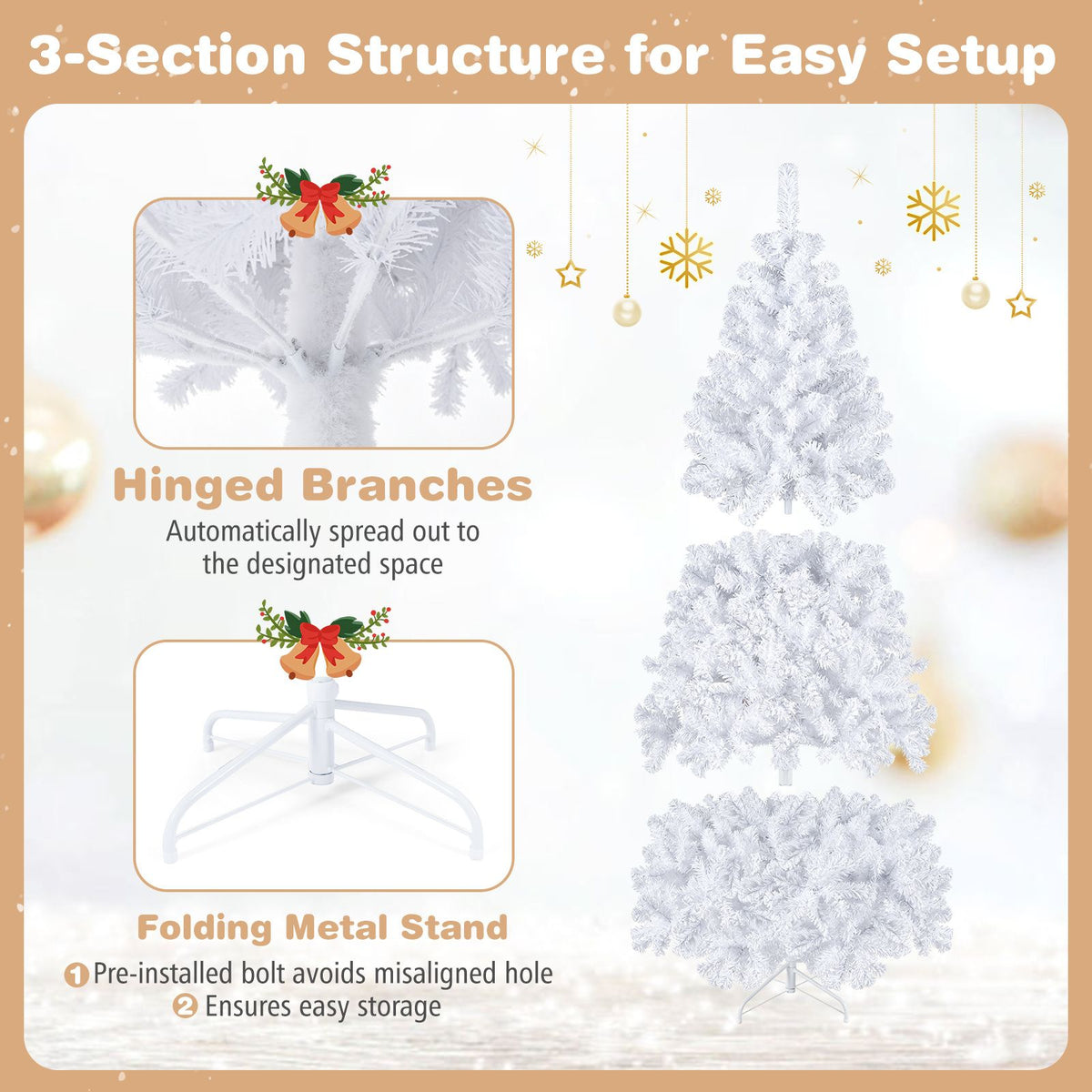 White Christmas Tree with LED Lights and 8 Lighting Effects for Christmas Decoration