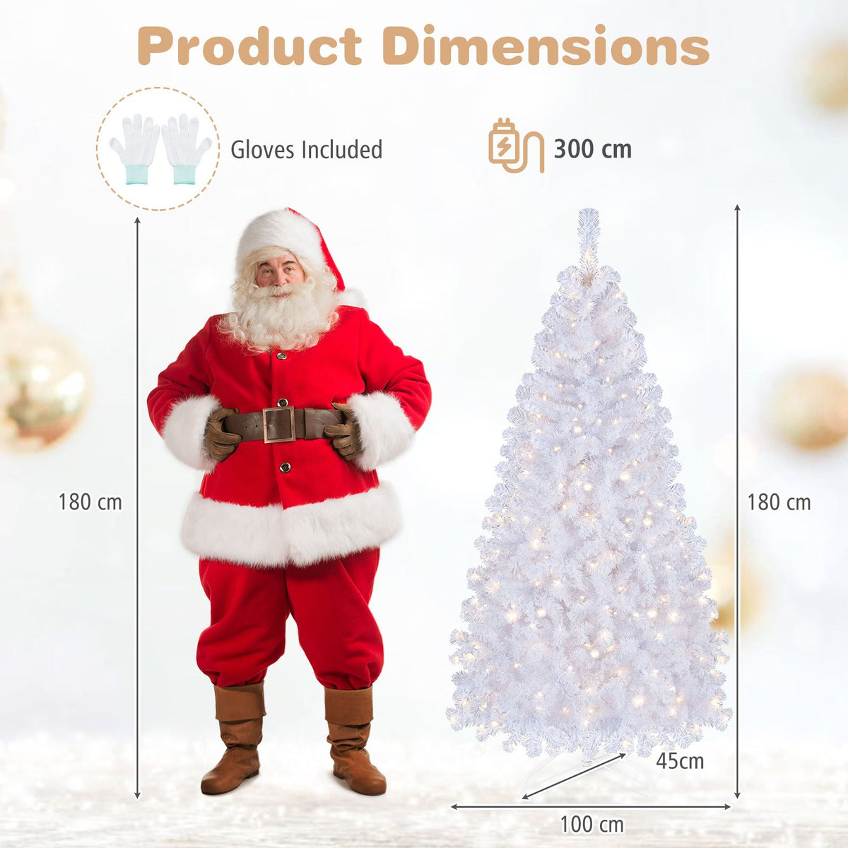 White Christmas Tree with LED Lights and 8 Lighting Effects for Christmas Decoration