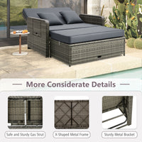 Wicker Daybed with Adjustable Backrest and 2 Pieces Furniture Set