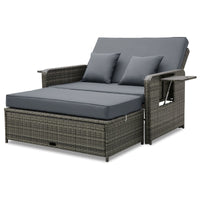 Wicker Daybed with Adjustable Backrest and 2 Pieces Furniture Set
