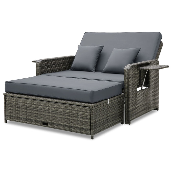 Wicker Daybed with Adjustable Backrest and 2 Pieces Furniture Set