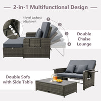 Wicker Daybed with Adjustable Backrest and 2 Pieces Furniture Set