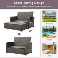 Wicker Daybed with Adjustable Backrest and 2 Pieces Furniture Set
