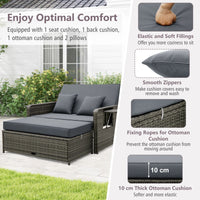 Wicker Daybed with Adjustable Backrest and 2 Pieces Furniture Set