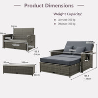 Wicker Daybed with Adjustable Backrest and 2 Pieces Furniture Set