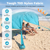 Wind Powered Beach Tent for 8 People with UPF50+ Protection for Beach