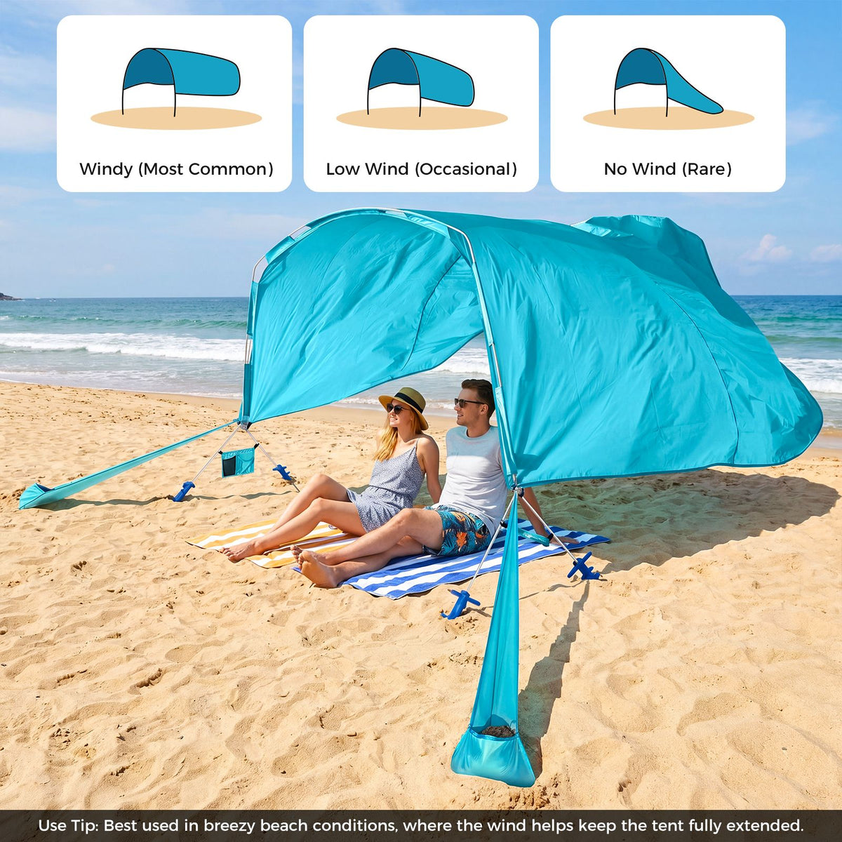 Wind Powered Beach Tent for 8 People with UPF50+ Protection for Beach