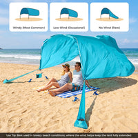 Wind Powered Beach Tent for 8 People with UPF50+ Protection for Beach