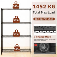4/5/6-Tier Wire Shelving Unit with 1452/1815/2178 kg Load Capacity