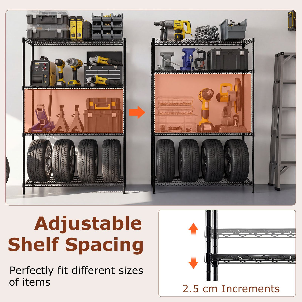 4/5/6-Tier Wire Shelving Unit with 1452/1815/2178 kg Load Capacity
