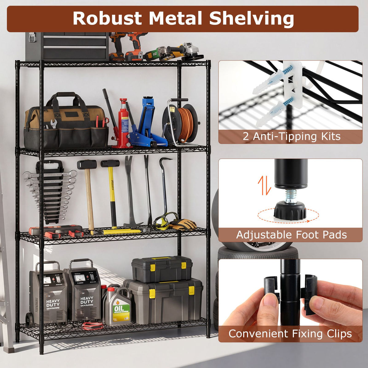 4/5/6-Tier Wire Shelving Unit with 1452/1815/2178 kg Load Capacity