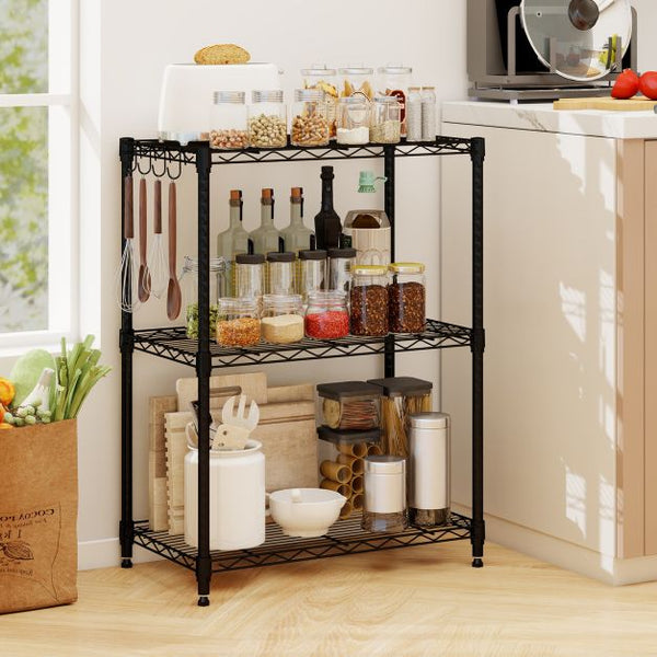 3/4/5/6-Tier Wire Shelving Unit with 4 Hooks and 204/272/340/408 kg Load Capacity