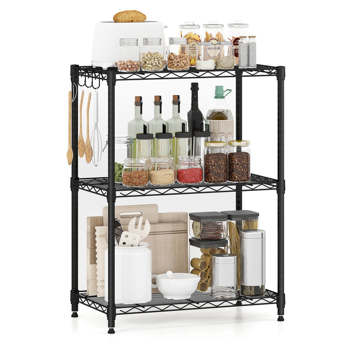 3/4/5/6-Tier Wire Shelving Unit with 4 Hooks and 204/272/340/408 kg Load Capacity