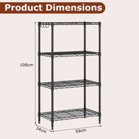 3/4/5/6-Tier Wire Shelving Unit with 4 Hooks and 204/272/340/408 kg Load Capacity