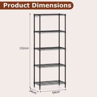 3/4/5/6-Tier Wire Shelving Unit with 4 Hooks and 204/272/340/408 kg Load Capacity