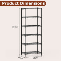 3/4/5/6-Tier Wire Shelving Unit with 4 Hooks and 204/272/340/408 kg Load Capacity
