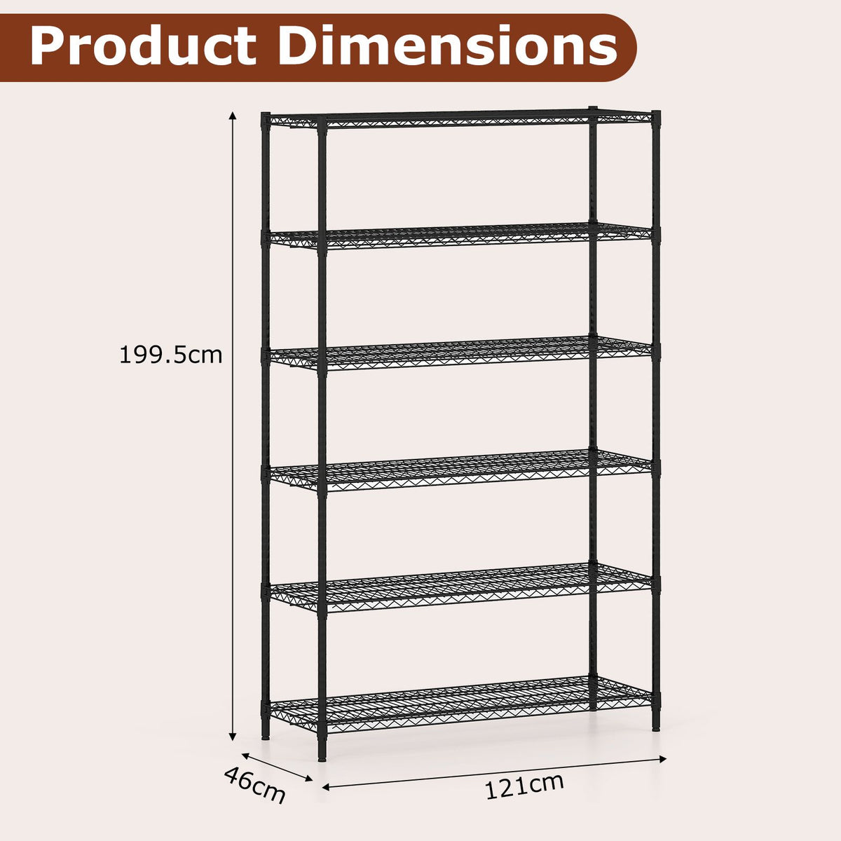 4/5/6-Tier Wire Shelving Unit with 1452/1815/2178 kg Load Capacity