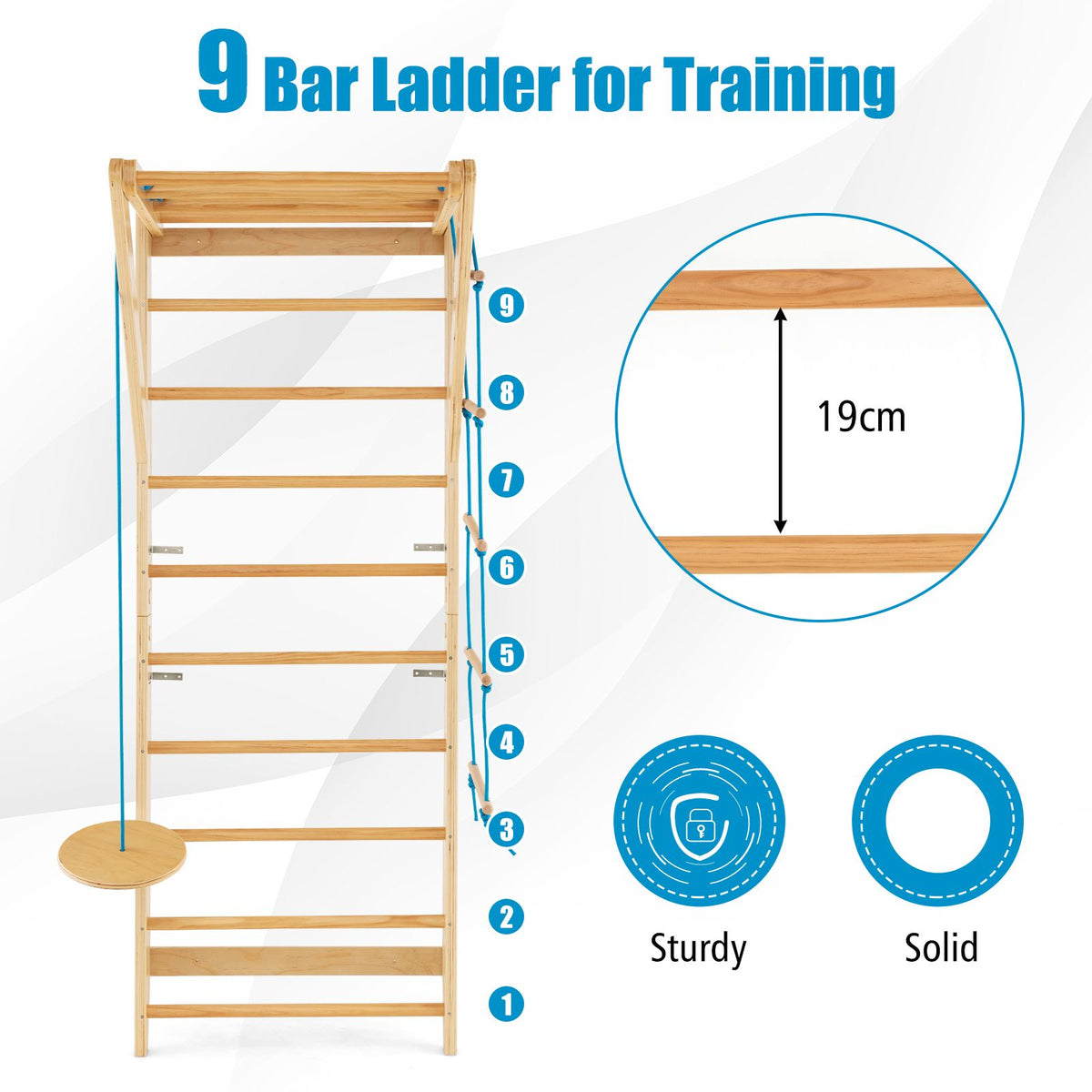 Wood Stall Bar with Swedish Wall Pull Up Bar Rope Ladder and Trapeze