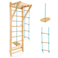 Wood Stall Bar with Swedish Wall Pull Up Bar Rope Ladder and Trapeze