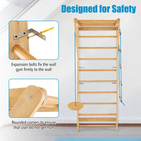Wood Stall Bar with Swedish Wall Pull Up Bar Rope Ladder and Trapeze