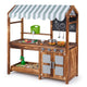 Wooden Kids Mud Kitchen with Canopy and 8 Accessories 2-Sided Chalkboard for Boys Girls