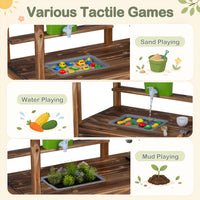 Wooden Kids Mud Kitchen with Canopy and 8 Accessories 2-Sided Chalkboard for Boys Girls