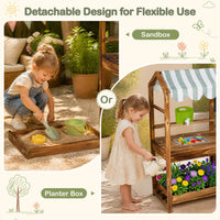 Wooden Kids Mud Kitchen with Canopy and 8 Accessories 2-Sided Chalkboard for Boys Girls