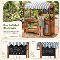 Wooden Kids Mud Kitchen with Canopy and 8 Accessories 2-Sided Chalkboard for Boys Girls