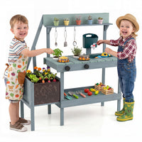 Kids Mud Kitchen, Wooden Play Kitchen with Planter Box, Stoves, Water Tank, Sink & 9 Accessories, Outdoor Pretend Kitchen Playset for Toddlers Aged 3+