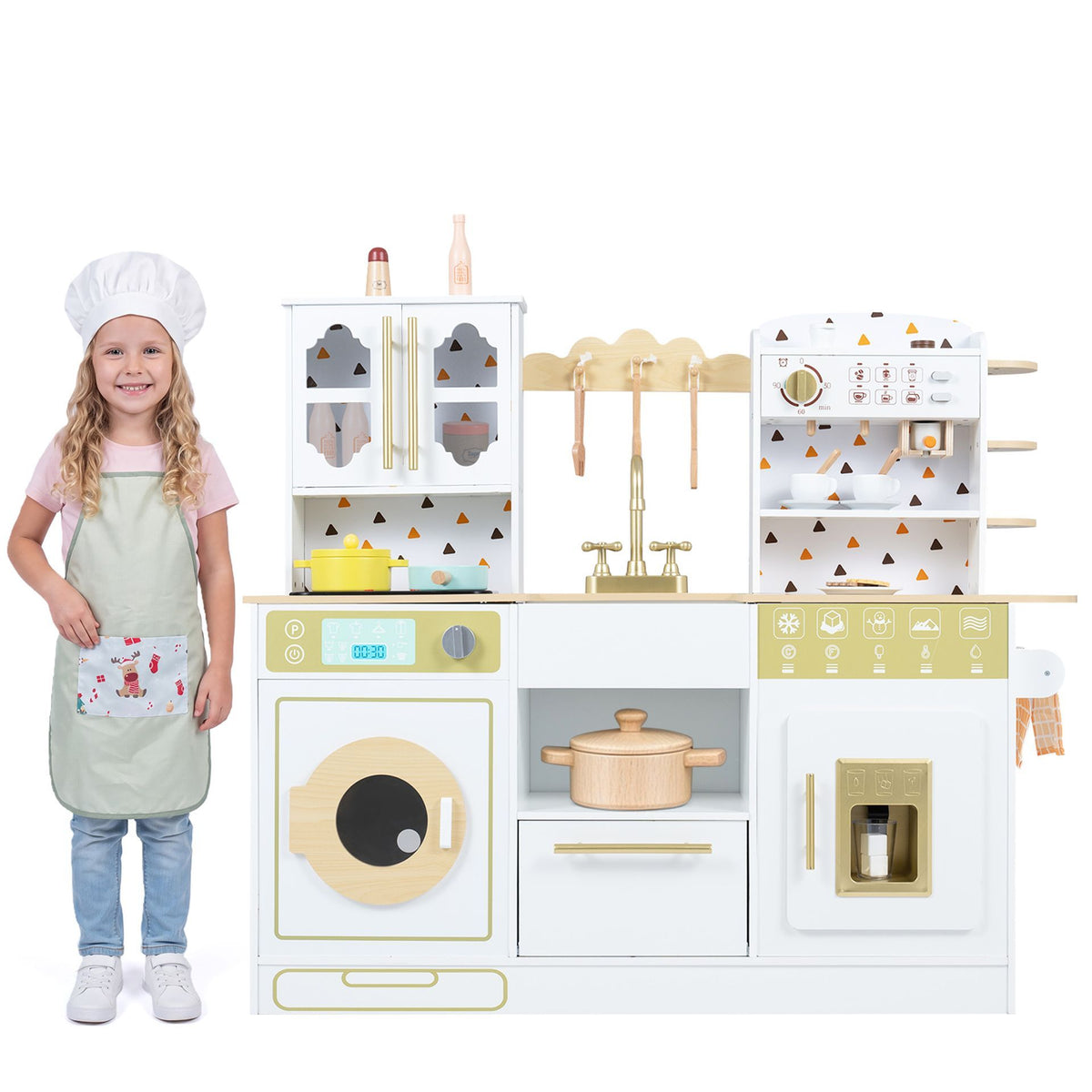 Wooden Pretend Playset with Light and Sound Stove for Kids Ages 3+