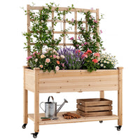 Wooden Raised Garden Bed with Trellis Liner and Drainage Holes for Climbing Plant
