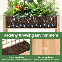 Wooden Raised Garden Bed with Trellis Liner and Drainage Holes for Climbing Plant