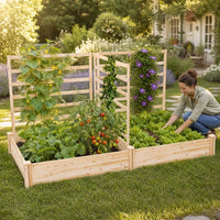 Wooden Raised Garden Bed wiyh 3 Trellises Rectangular and Planter Boxes for Vegetables