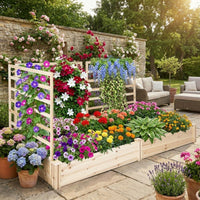 Wooden Raised Garden Bed wiyh 3 Trellises Rectangular and Planter Boxes for Vegetables