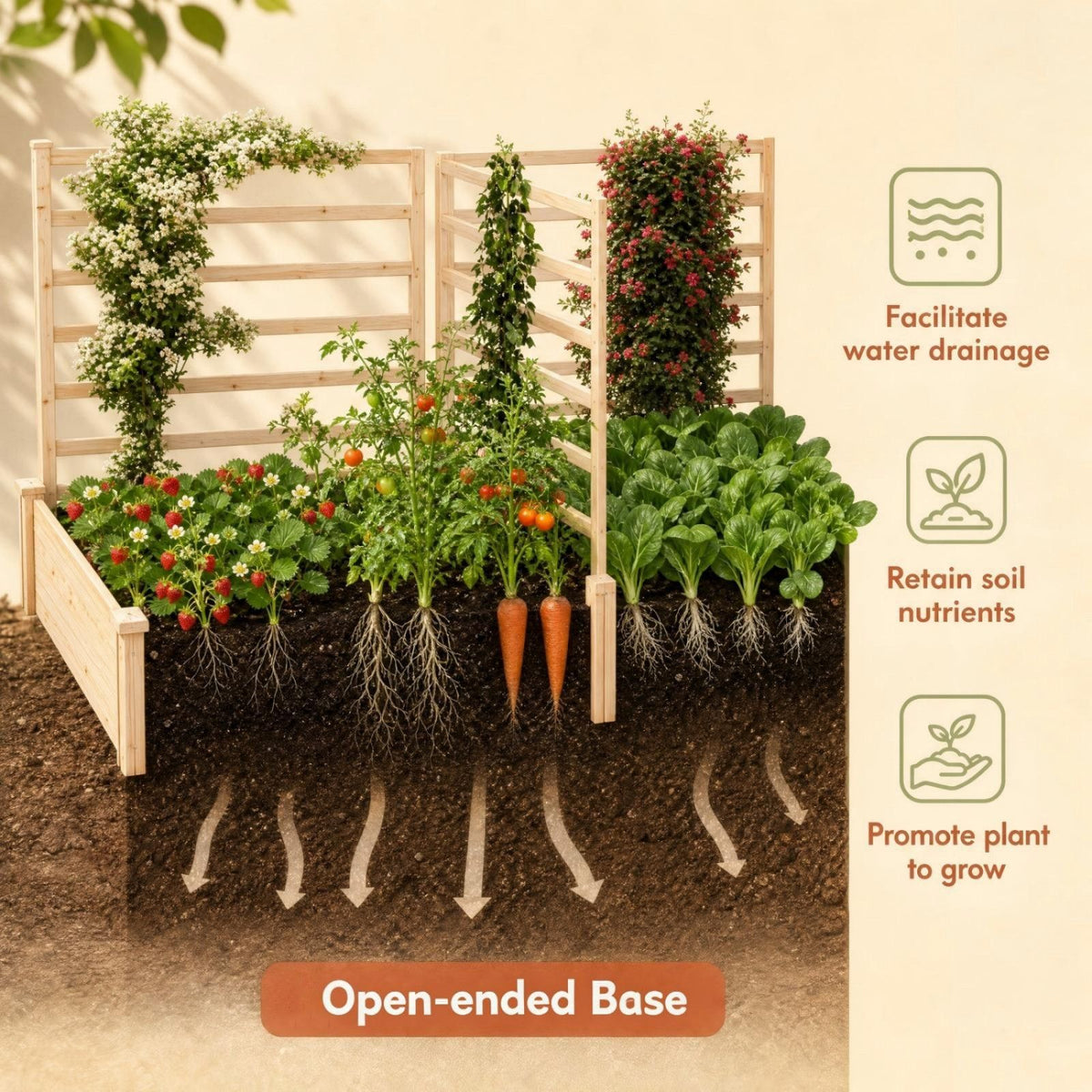 Wooden Raised Garden Bed wiyh 3 Trellises Rectangular and Planter Boxes for Vegetables