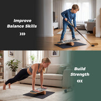 Wooden Balance Board Trainer with Cork Roller and Stoppers for Snowboard Training