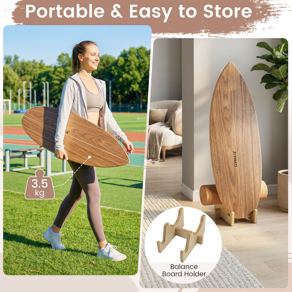 Balancing Racks Wooden Balancing Board with Cork Roller and Storage Rack to Exercise a ...