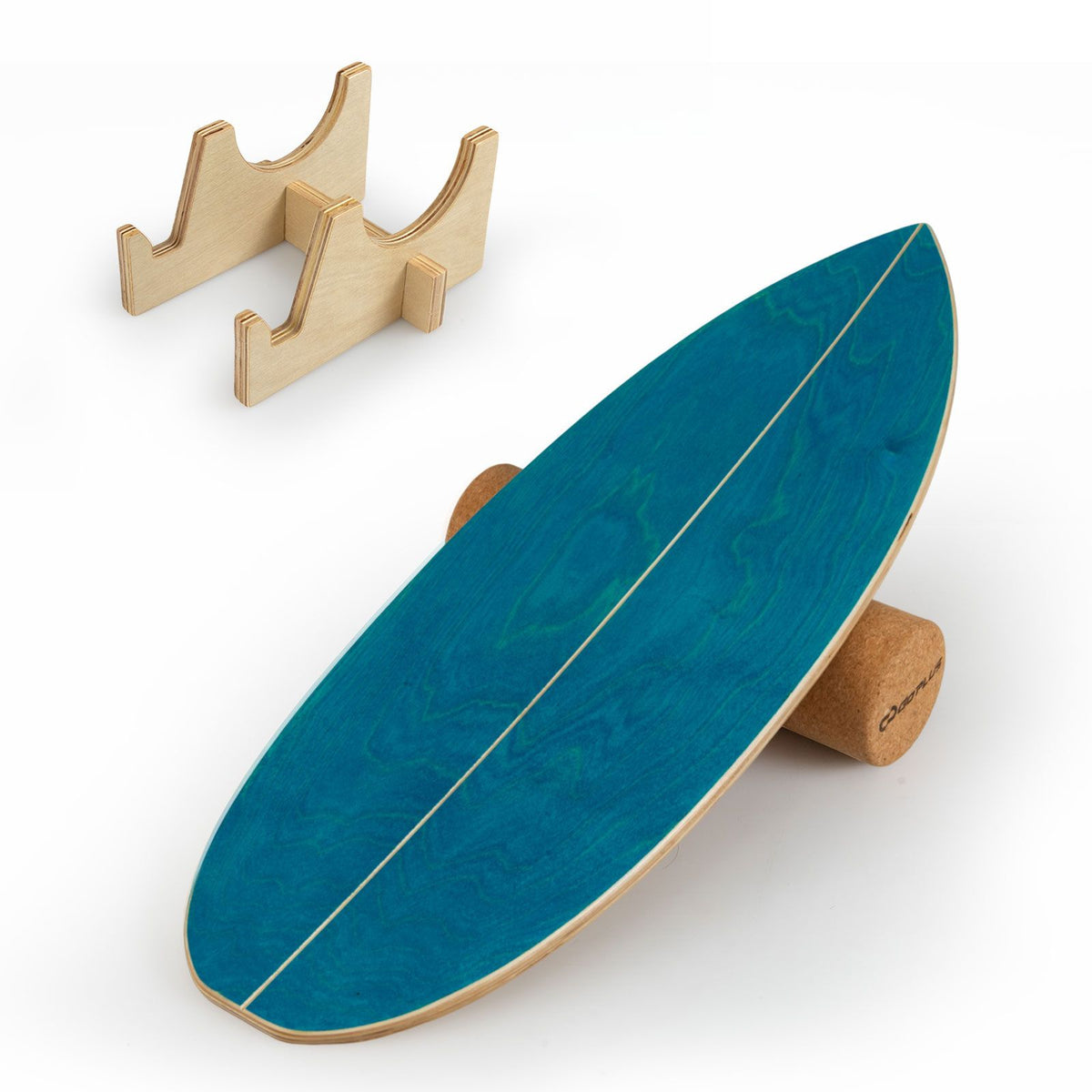Wooden Balancing Board with Cork Roller and Storage Rack to Exercise and Build Core Strength
